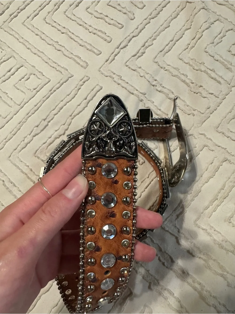 Leather and rhinestone belt M